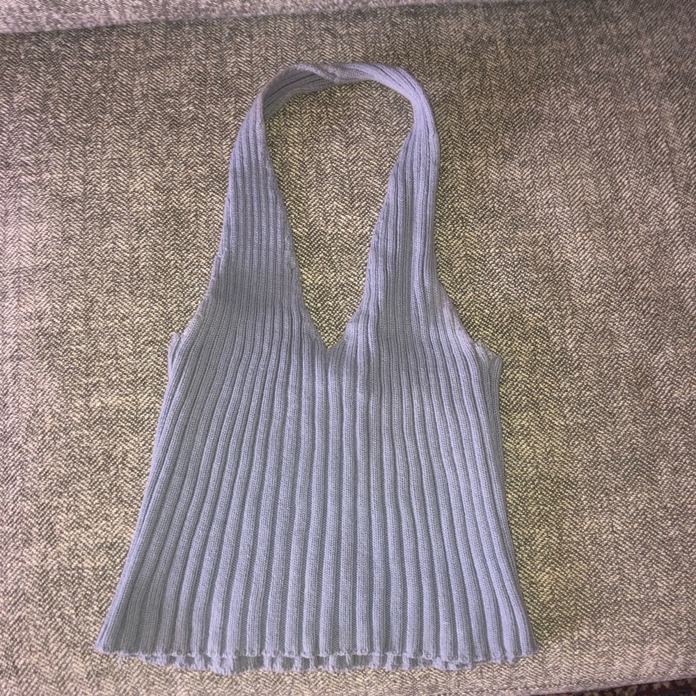 blue ribed halter top